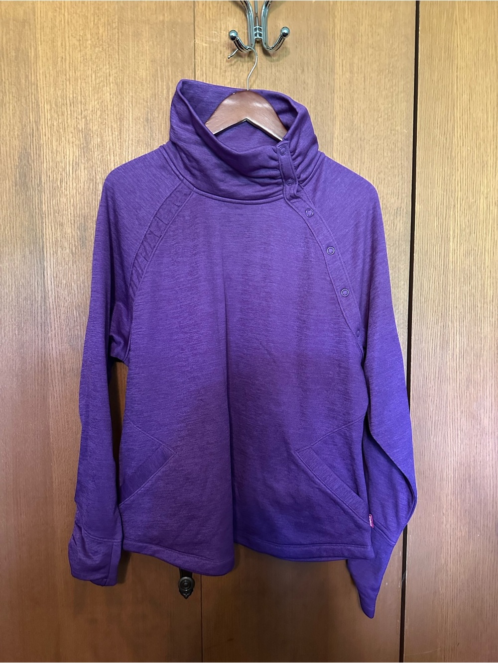 Ryka Purple Button-Trim Funnel Neck Sweater